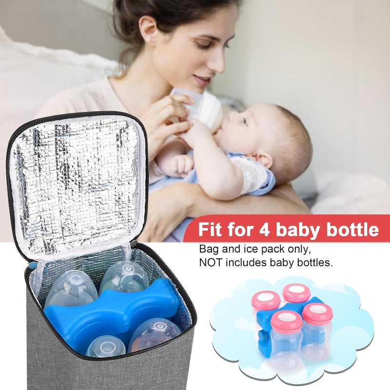 accmor حقيبة تبريد حليب الثدي مع حزمة ثلج، حقائب تبريد زجاجات الأطفال، حقائب عازلة أثناء التنقل، تتسع لـ 4 زجاجات كبيرة سعة 8 أونصات، للأمهات المرضعات، السفر إلى دار الرعاية، رمادي - Image 4